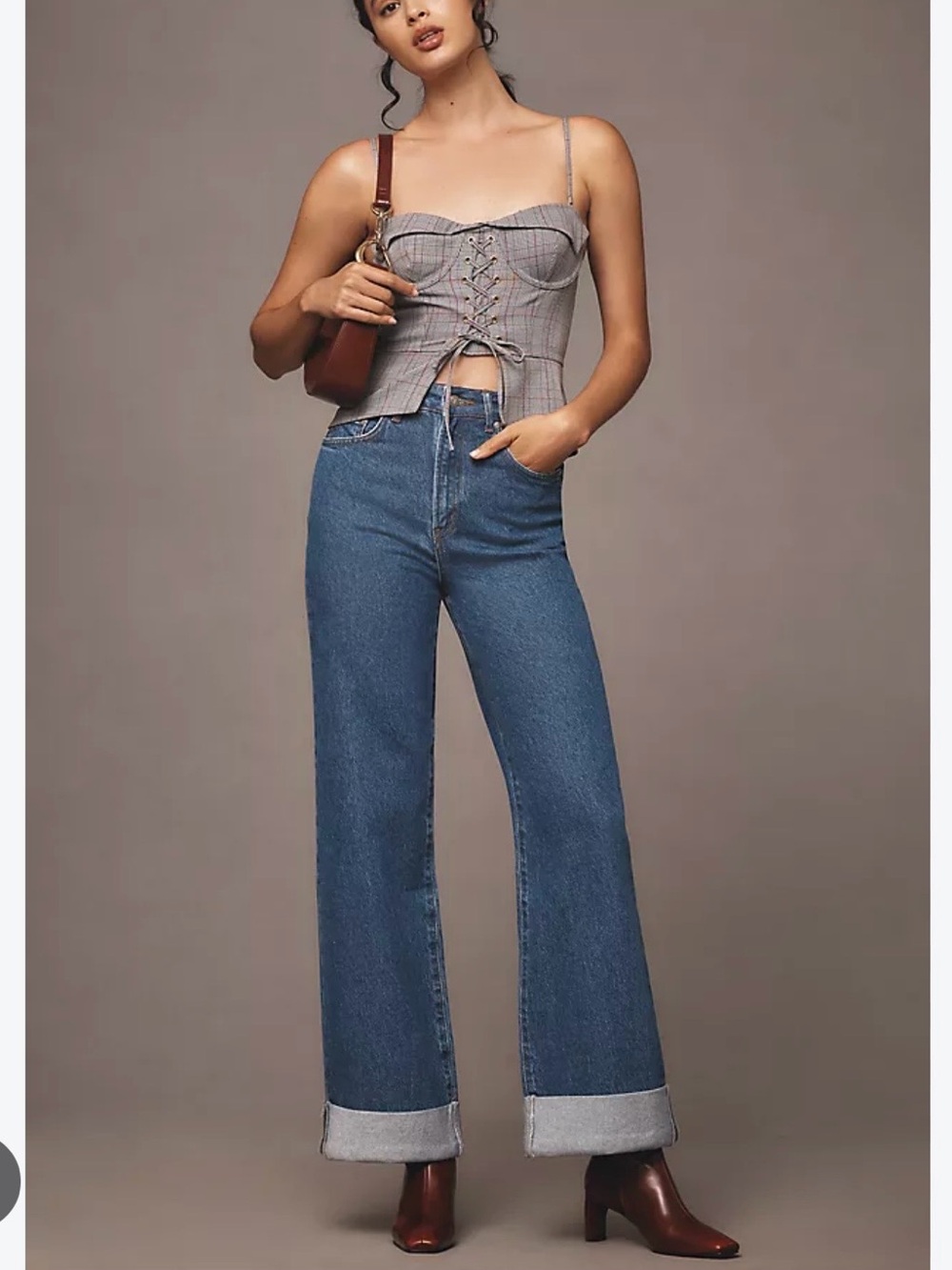 Pilcro Wide-Leg High-Rise Jeans - Dark Blue Denim